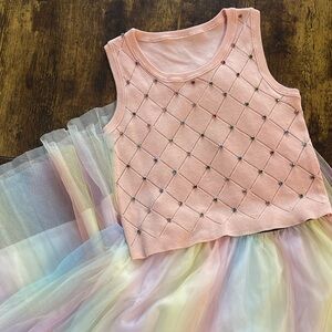 Pink Sleeveless Knit Top with Rhinestone Diamond Pattern sweater vest y2k